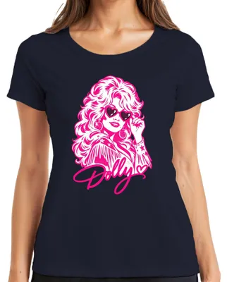 Produktbild von Dolly Parton Country Musik Sängerin Cowgirl Retro Fan Western Pink Damen T-Shirt, Navy, S