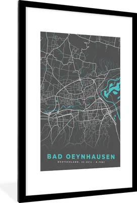 Produktbild von MuchoWow® Gerahmtes Poster Deutschland - Blau - Bad Oeynhausen - Stadtplan - Karte 60x90 cm - Poster mit Schwarzem Bilderrahmen Wandposter Rahmen Foto Bilder - Dekoration - Wandposter Wohnzimmer - Hochwertig
