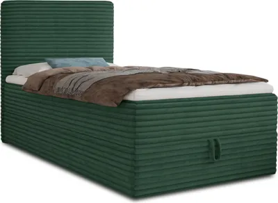 Produktbild von Boxspringbett Mollo Mini mit Bettkasten und Matratzentopper - Einzelbett mit Bonell-Matratze und Topper, Polsterbett in weichem Cordstoff, Bett, Schlafzimmer (Grün (Tilia 39), 120 x 200 cm)