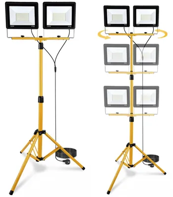 LED-Baustrahler mit Stativ, 2x100W, 21000lm, IP66, höhenverstellbar