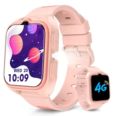 Produktbild von 4G Smartwatch Kinder Kids Smartwatch mit GPS und Telefon SIM-Kartenslot Sprachchat SOS Notruf Taschenlampe Schulmodus IP68 Uhr Kinder Pfirsichrosa