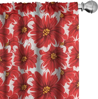 Produktbild von ABAKUHAUS Blume Vorhänge, Gardinen, Blühende Natur unter dem Motto Frischer, saisonaler, romantischer Frühlingsblumenstrauß, 2 Stück 75 x 175 cm, Baby Pink Zinnoberrot