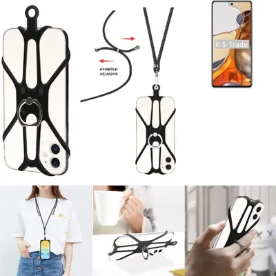 Produktbild von K-S-Trade 3in1 Handykette Handyband Handykordel Halsband Smartphone-Ring Handy-Ring kompatibel mit Xiaomi 11T Pro Fingerhalterung Handyring