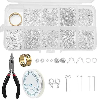 Immagine prodotto di Set per la creazione di gioielli in scatola di plastica - 10 bustine - Argento - Accessori fai da te