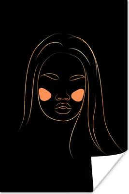 Produktbild von MuchoWow® Poster Frau - Gold - Rosa - Strichzeichnung 80x120 cm - Papierdruck