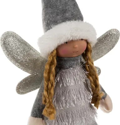 Produktbild von Winter Weihnachtsfigur 40cm Elfen Schnee Engel Weihnachts-Deko 22342, Farbe:Grau-grey