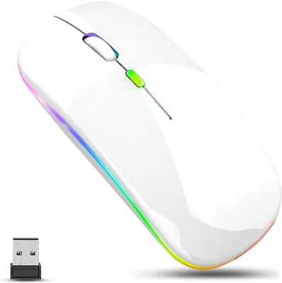 Produktbild von Kabellose Maus, LED Wiederaufladbare Leise schlanke Maus Laptop Wireless Mouse, 2.4G USB Funkmäuse für Laptop, PC, Computer, Mac