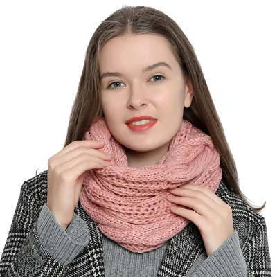 Produktbild von Damen Winter Schlauchschal warm und weich Strickmuster rosa