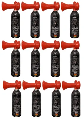 Produktbild von JUNG Druckluftfanfare Air Horn Profi Qualität 12x400ml, 200 Signale, Fanfare WM 2026 Weltmeisterschaft Warnsingnal, Hupe Tröte Drucklufthupe Gashupe