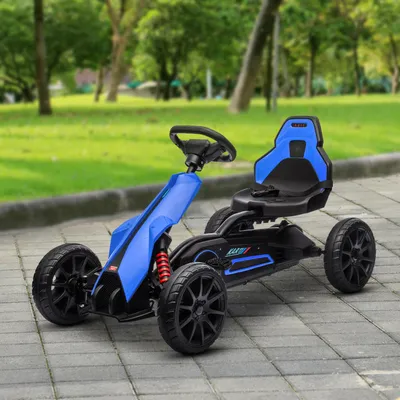 Image de Kart pour enfants à pédales, voiture à pédales avec marche avant et arrière, siège réglable de 14 cm, plastique et métal, bleu | 100 x 58 x 58,5 cm | Roues en EVA | 3 à 8 ans