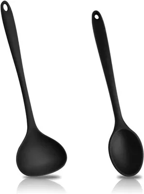 Immagine prodotto di Set di mestoli in silicone con foro per appendere - Spatole da cucina e da mescolare - 3 pezzi - Manico lungo - Per la cucina di tutti i giorni
