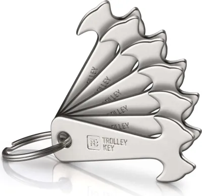 Produktbild von FABACH 6 x Trolley Key Einkaufswagenlöser - Ersetzt Einkaufswagenchip, Einkaufschip - Schlüsselanhänger aus Metall für Key Organizer und Schlüsselbund - Kein Steckenbleiben im Einkaufswagen