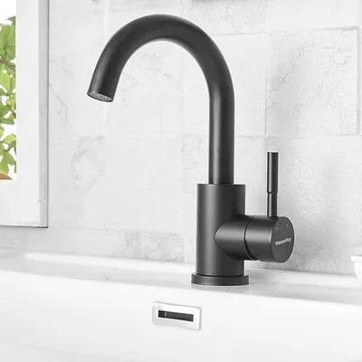 Obrázek produktu pro 360° otočná umyvadlová baterie s vysokým výtokem a matně černým povrchem do koupelny a kuchyně