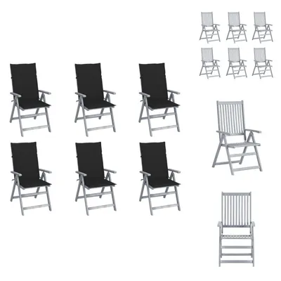 Image de vidaXL Chaises à dossier haut réglables, lot de 6 avec coussins, en bois massif d'acacia - Chaises de jardin