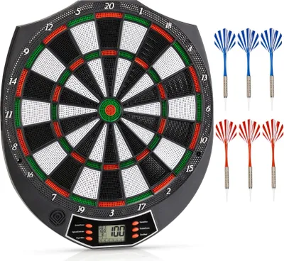 Produktbild von Outtec® Elektronische Dartscheibe, Dartautomat, Dartboard mit LED-Bildschirm - 18 Spiele 159 Variationen für 1-8 Spieler, inkl. 6 Darts und 6 Spitzen
