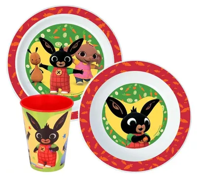 Immagine prodotto di Set di stoviglie Happy Bunny, set in microplastica, con tazza da 260 ml