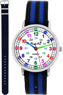 Produktbild von Kinder Armbanduhr Jungen Uhr Lernuhr Kinderuhr 2 Armbänder blau schwarz - blau