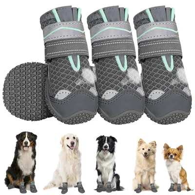 Produktbild von Hundeschuhe, Pfotenschutz, 4er-Set atmungsaktive Outdoor-Hundeschuhe mit rutschfester Sohle, , geeignet für kleine, mittlere und große Hunde
