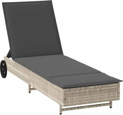 Produktbild von Sonnenliege mit Rollen und Auflage Hellgrau Poly Rattan