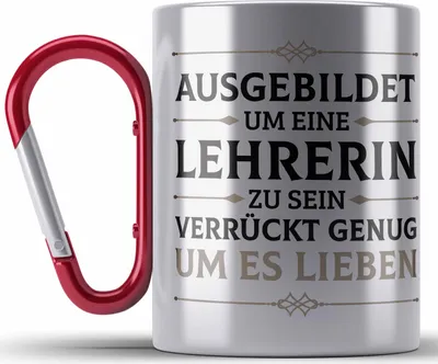 Produktbild von Trendation - Lehrerin Geschenk Edelstahl Tasse Karabiner Geschenkidee Lustig Danke Grundschullehrerin Sprüche (Rot)
