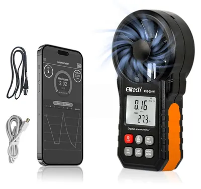 Digitales Anemometer mit Bluetooth, Windgeschwindigkeit, Temperatur, CFM/CMM