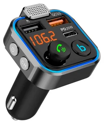 Bluetooth 5.0 Auto FM Transmitter, 3 Ladeports, Freisprechen, Schnellladung