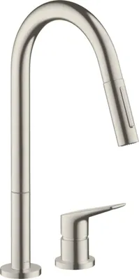 Productafbeelding van Hansgrohe Axor Citterio spoelwastafelmengkraan, model met twee gaten, staal, met uittrekbare douchekop