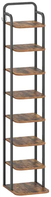 Image de Étagère à chaussures verticale - Meuble à chaussures à 8 étages - En bois - Réglable - Autoportant - Peu encombrant - Pour les petites pièces - Marron