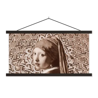 Produktbild von MuchoWow® Textilposter Das Mädchen mit dem Perlenohrring - Schnittmuster - Vermeer 150x75 cm mit schwarzem Rahmen - Posterleiste