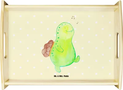 Produktbild von Mr. & Mrs. Panda Tablett Schildkröte Pfeifen - Gelb Pastell - Geschenk, Servier, Holztablett, Serviertablett, für bett, Glück, Depression, Trennung, Neuanfang, aus holz