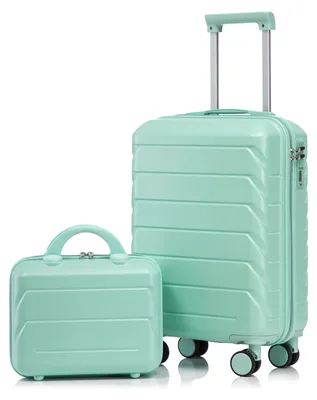 Produktbild von 2-teiliges Reisekofferset Mintgrš¹n - 14" & 19" ABS-Hartschale mit Zahlenschloss, 360¡ã Spinner-R?der & Kosmetiktasche