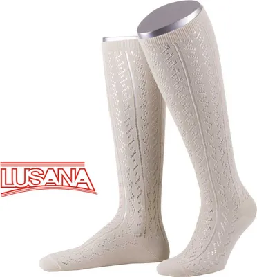 Lusana Trachtenkniestrumpf mit Ajourmuster in beige