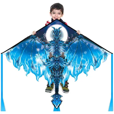 Produktbild von Einleiner Drachen für Kinder und Erwachsene, 152 cm, Blau, 100m Drachenschnur inklusive