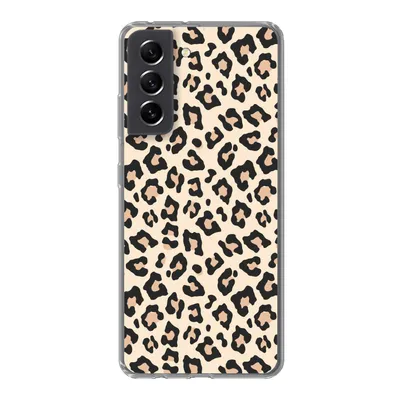 Produktbild von MuchoWow® Handyhülle Schutzhülle Hülle für Samsung Galaxy S21 FE Weiß - Rosa - Leopardenmuster Silikon Softcase Handy Hülle - Mobiltelefonhülle