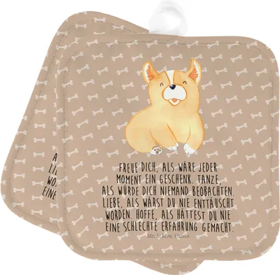 Produktbild von Mr. & Mrs. Panda Topflappen Corgie - Hundeglück - Geschenk, Corgi, Spruch, topfhalter, Topfuntersetzer, Lebensfroh, Sprüche, Topflappenset, Optimistisch, Set, Kochlappen