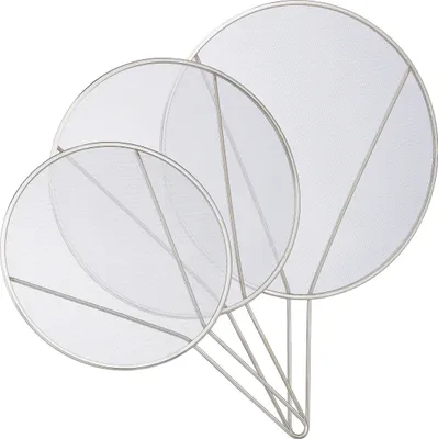 Immagine prodotto di Relaxdays Paraspruzzi per padelle, set da 3 pezzi, acciaio inossidabile, diametro 25, 29 e 33 cm, paraspruzzi con manico, argento