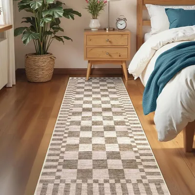 Productafbeelding van Geometrisch patroon vloerkleed, antislip, 60 x 180 cm, geschikt voor hal en entree