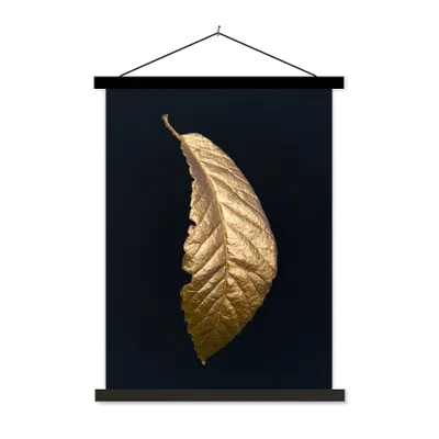 Produktbild von MuchoWow® Textilposter Blätter - Luxus - Gold - Schwarz - Natur 40x53 cm mit schwarzem Rahmen - Abbildung