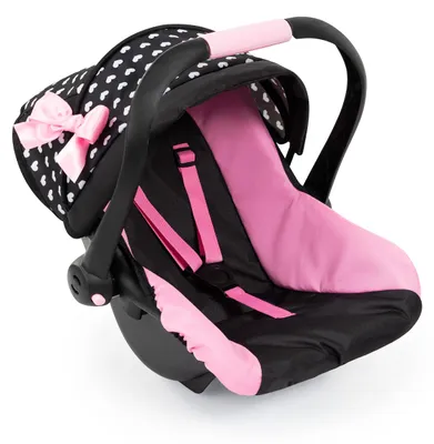 Productafbeelding van Bayer Design 67960AA Autostoeltje voor poppen met kap, verstelbare handgreep, accessoires voor poppen, roze, zwart, met hartjes