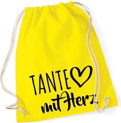Produktbild von Huuraa Turnbeutel Tante mit Herz 12 Liter Yellow Baumwolle Rucksack Geschenkidee