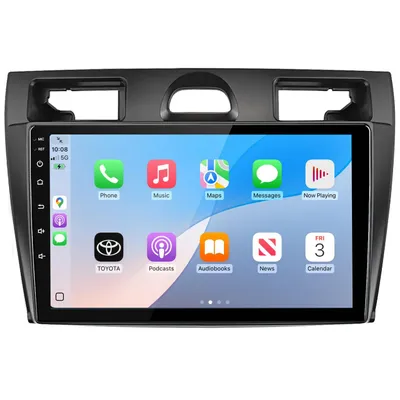 Image de Autoradio Android 9 pouces avec Carplay, compatible avec les modèles Ford Fiesta de 2002 à 2008, incluant GPS, navigation, Wi-Fi, Bluetooth,au volant, tuner FM/RDS et processeur DSP, avec 2 Go de RAM et 64 Go de stockage
