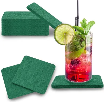 Produktbild von wortek Filz Untersetzer - Deko Tischset I Filzdeckel für Getränke, Tassen, Bar & Tisch, 8er Set I 10cm I Eckig, Dunkelgrün