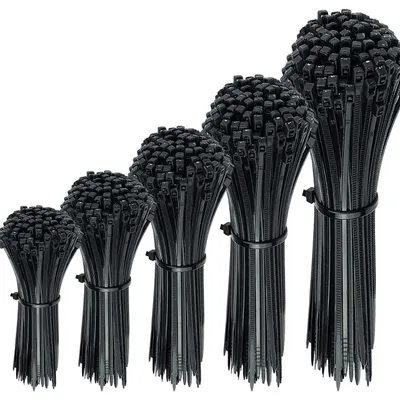 Immagine prodotto di Set di fascette stringicavo, 300 pezzi, colore nero, in nylon, resistenti ai raggi UV, lunghezze: 100/150/200/250/300 mm