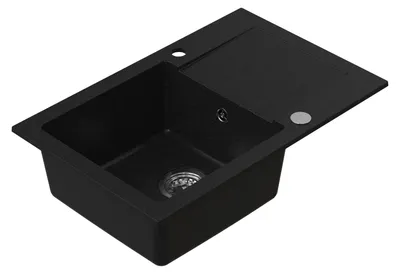 Produktbild von HOMEVELLO Spülbecken PIXANO Einbecken Granitspüle 68x44x20cm Schwarz, Hochwertige Küchenspüle mit Siphon, Abtropffläche, Pflegeleicht, Kratzfest, Moderne Design, Perfekt für jede Küche