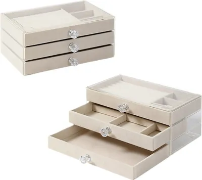 Produktbild von 360Home Mehrstöckiges Schmuckkästchen Schubladen Schmuckaufbewahrung multifunktionale Schmuckbox Beige