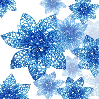 Productafbeelding van 24 stuks kerststerren, glitter, kerstboomversiering, kerstbloemen, decoratie
