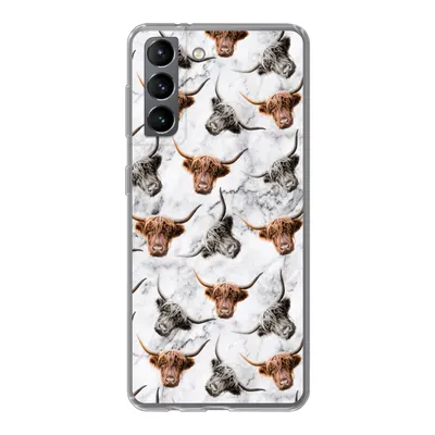 Produktbild von MuchoWow® Handyhülle Schutzhülle Hülle für Samsung Galaxy S21 Schottischer Highlander - Kuh - Marmor Silikon Softcase Handy Hülle - Softcase