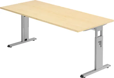 Produktbild von bümö Schreibtisch Serie-O - Nachbildung Ahorn, Gestell: Silber, Größe:  180 x 80 cm