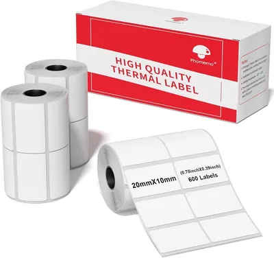 20 x 10 mm Thermisches Etikettenpapier für Etikettendrucker - 3 Rollen mit 600 Etiketten