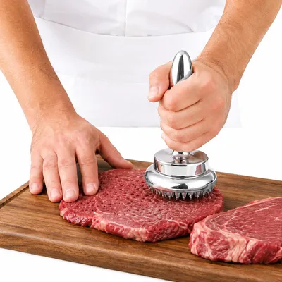 Produktbild von Fleischklopfer aus Aluminium, Fleischhammer und Fleischzartmacher für Steak, Schnitzel, Rind, Schwein und Hähnchen, 1000 g, ergonomischer Griff